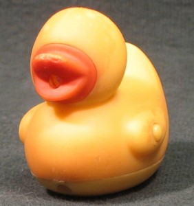 Front of duck, light in beak, button on side