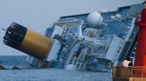 The Costa Concordia, going down.