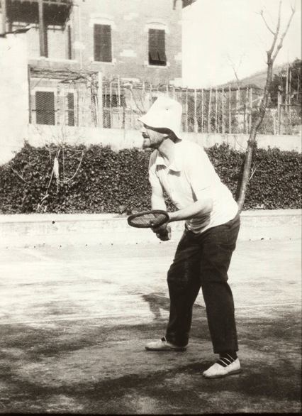 Ezra Pound on the tennis court, Rapallo, 1930s.