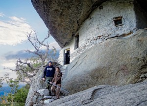 Anita and her son, Tim, at Ikaria’s chapel-between-vast-boulders.