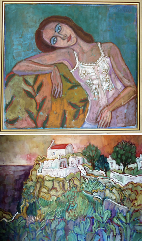 “Bebe,” painted in 1977; and “Aghios Iakovos,” where the author lived in the mid-80s, painted in 1986.