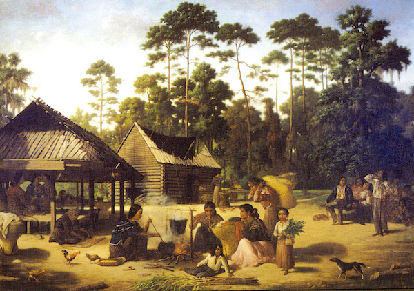 Choctaw women harvesting, processing, and cooking maize, by Francois Bernard. (Wikimedia Commons).