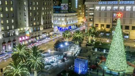 Holiday decorations, Union Square, San Francisco.