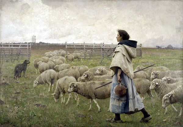 “The Return of the Flock,”or “Shepherdess,” by C. Sprague Pearce, 1885. 