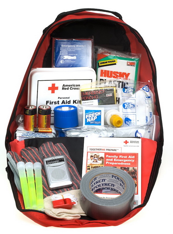 A Red Cross "ready to go" preparedness kit.