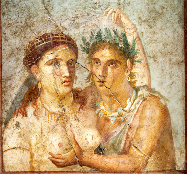 Fresco of a satyr and a maenad, from the House of Caecilius Jucundus in Pompeii.