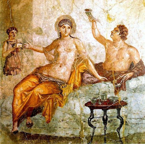 Idealized Greek Drinking Party, fresco from Herculaneum (AD 50-79), National Archaeological Museum, Naples. (Photo by Ferrari et al).