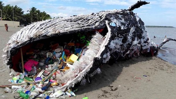 Whale installation made from trash found in the ocean. (Image: Greenpeace Media.