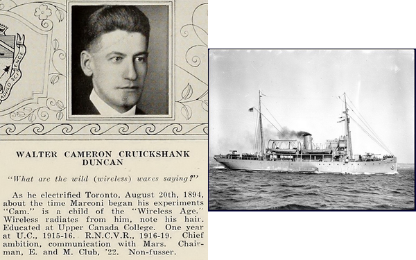 ’Cam’ Duncan, 1922 and HMCS Acadia, probably 1940s.