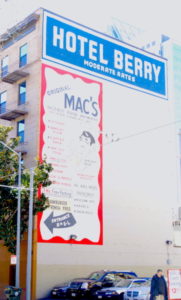 One wall of the Hotel Berry, 8th & L Streets, next to the old Greyhound Bus Depot, Sacramento. 