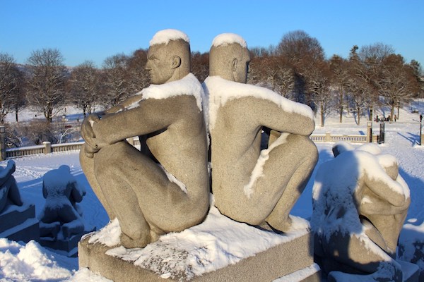 More of Gustav Vigeland’s work, under snow, in Frogner Park.