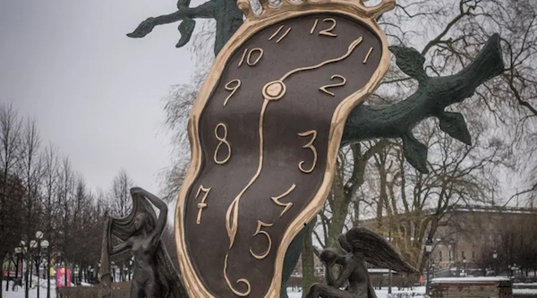 Salvador Dalí's “Persistence of Memory” displayed at Norrmalmstorg in downtown Stockholm, 2019.