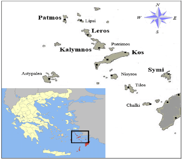 Pserimos, among the other Dodecanese.