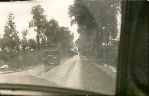 Holland in the rain, through an Opel Blitz [truck] windscreen, May 1940.