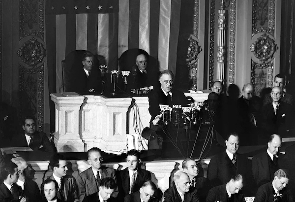 Noakes, President Franklin Roosevelt speaks to a joint session of Congress in Washington after the Japanese attack on Pearl Harbor, Hawaii, on Dec. 8, 1941. (Photo: Associated Press.)