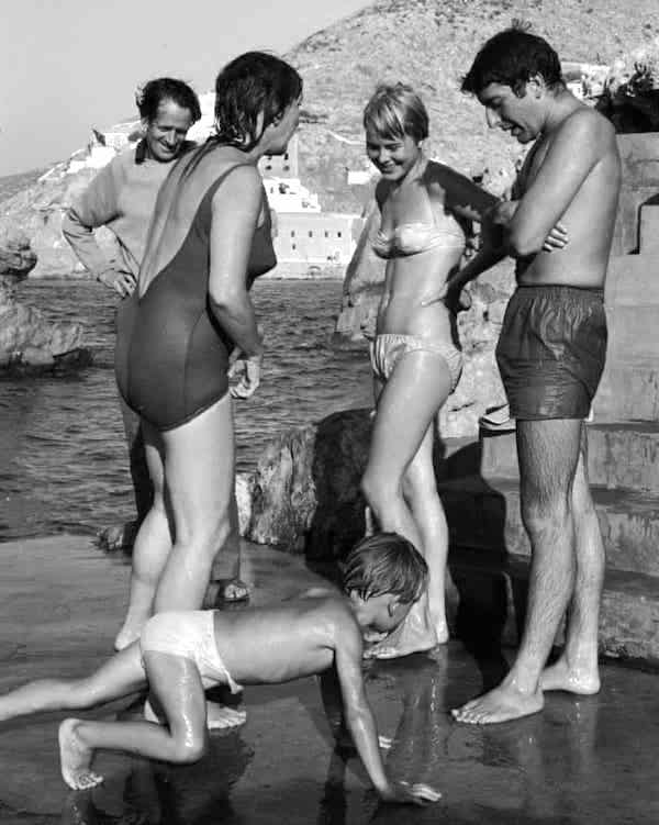 George Johnston, Charmian Clift, Marianne Ihlen, and Leonard Cohen, on Hydra. (Photo: James Burke/Getty Images.)