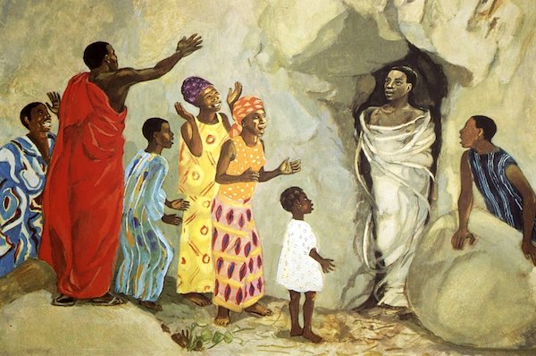 “Jesus Raises Lazarus.” (From Photos of Reenactments, Cameroon. Vanderbilt Divinity School Library, Art in the Christian Tradition.)