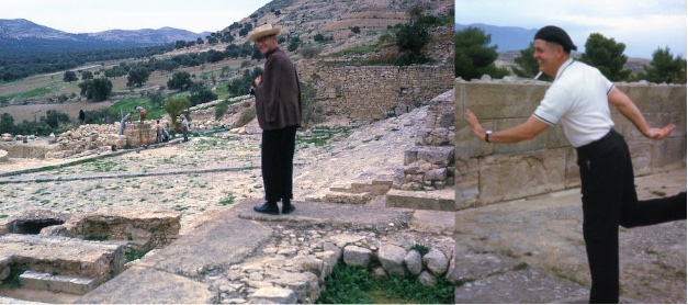 (L) Phil, being bashful; (R) My father, in a typical pose atop a pedestal. (Photos: F. Jack Herring and Elizabeth Boleman-Herring.)