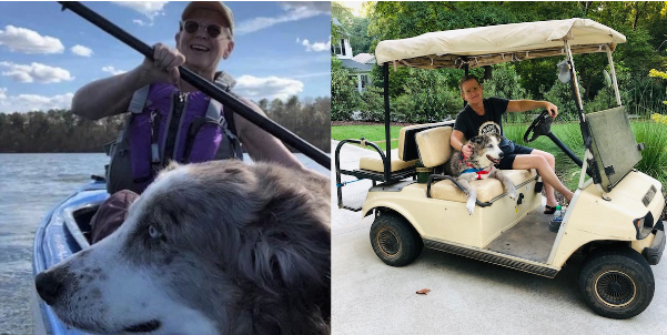 Calli kayaking, and riding in Davie and Ed’s golf cart.