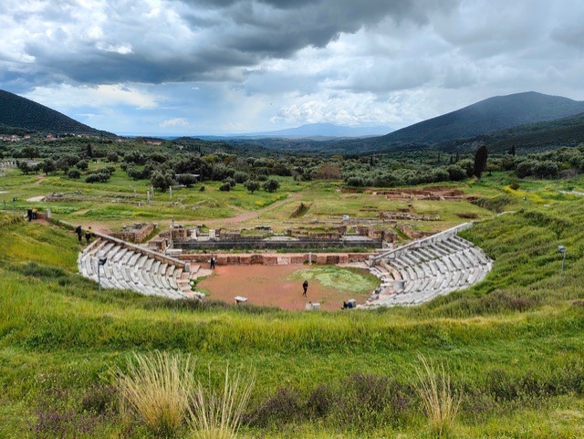 The theater at Messene in a splendid location; now the setting for festivals. (Photo: Petros Ladas.)