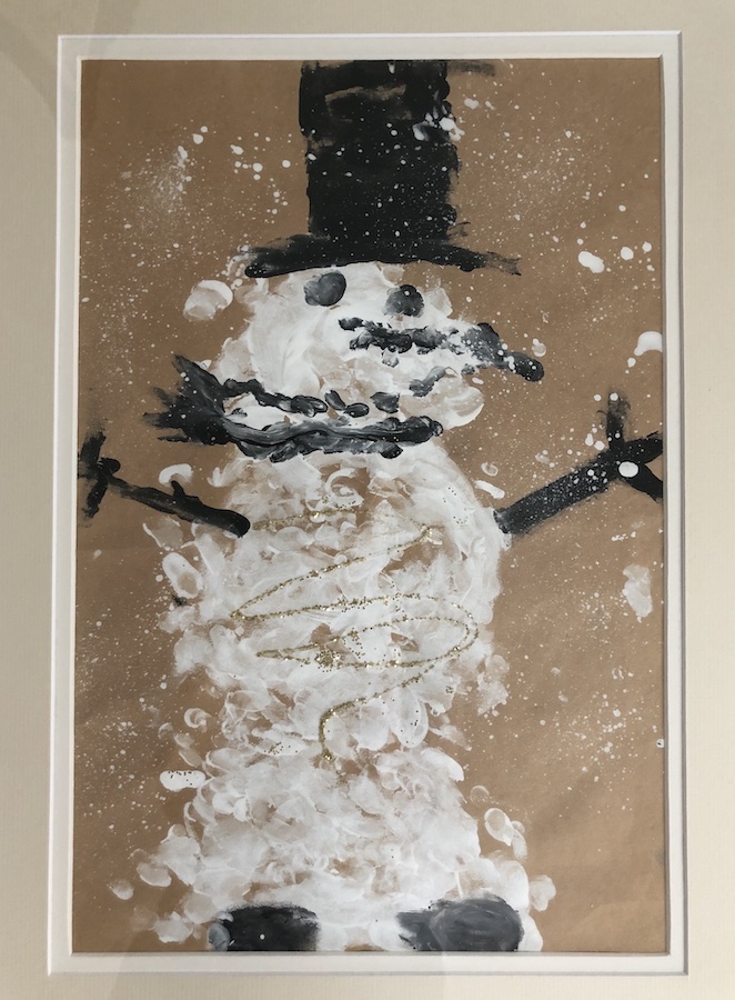 A whimsical snowman made at age seven by the author’s adult son Sam.