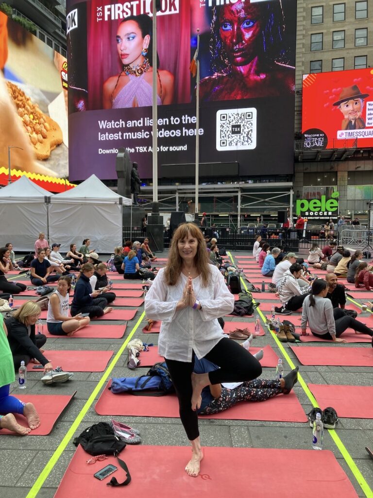 The author in Tree Pose, NYC, The Solstice 2023.