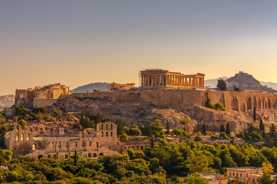 The Parthenon, with Lycabettus Hill in the background.