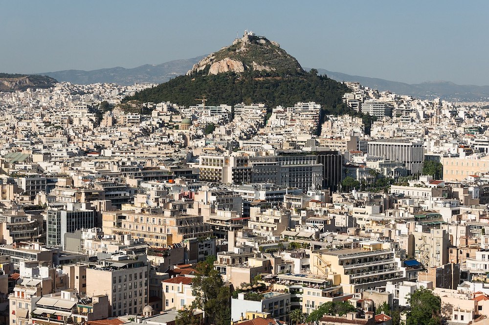 View of Lycabettus Hill from the Parthenon. (Image: Wikimedia Commons/ Jebulon.)