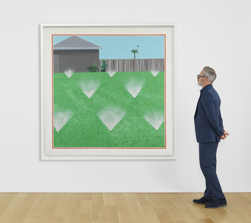 “A Lawn Being Sprinkled,” painting by David Hockney, from The Collection of Norman & Lyn Lear.