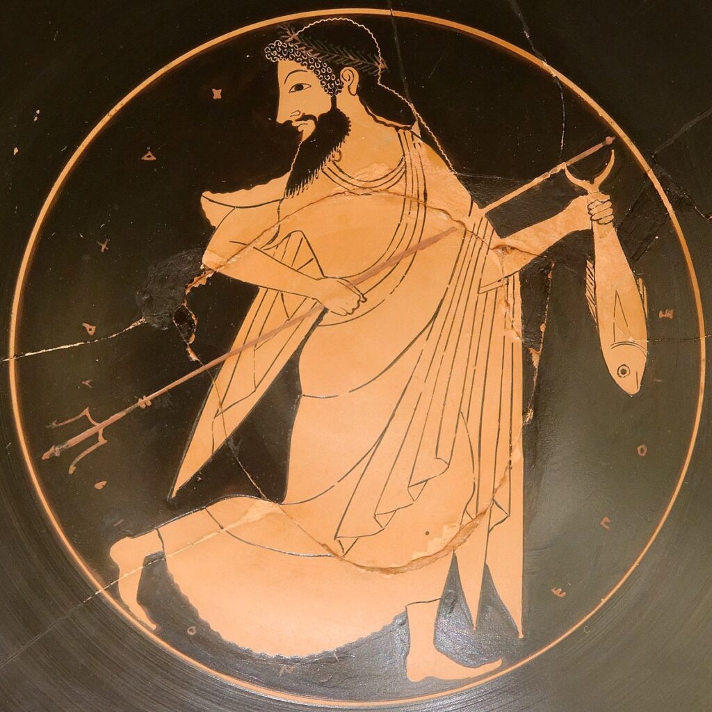 Poseidon with Fish on Attic red-figured Kylix. (Photo: Wikimedia Commons/ Marie-Lan Nguyen.)