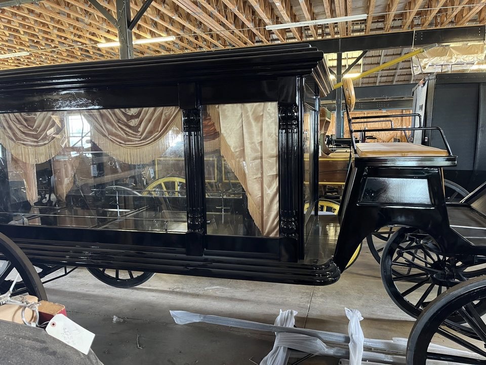 BRAND NEW BLACK HEARSE, $11,500, Greer, SC, New, A Budding entrepreneur’s delight, this beauty has a black lacquer finish with honey-colored seats and gold curtains! Features include leaf-spring suspension on all four corners, full fifth wheel, full cut-under and hydraulic brakes! The back is set up just like a motorized hearse with rollers and stops! Comes with team pole set! Give us a call and let us know how to make it yours!!!