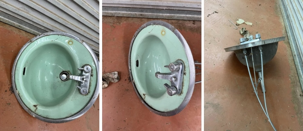 1960s Vintage Crane "April" Round Celadon Green Drop-In Porcelain & Cast Iron Bathroom Sink, $75, Listed in Anderson SC, Used/Good, 1960s Vintage Crane "April" Round Celadon Green/mint Drop-In Porcelain & Cast Iron Bathroom Sink, we are renovating our 1960s home and this came out of a bathroom. I’ve seen them online for over $300 but I figure there is a good home with someone who has a vision this can go to. There doesn’t appear to be any cracks or permanent stains.