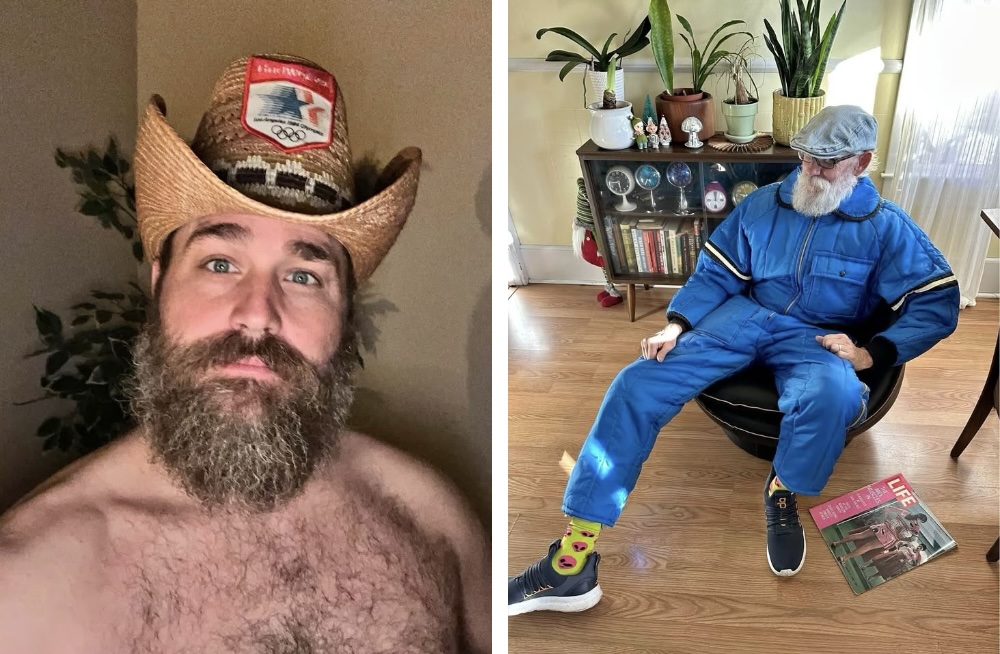 (L) Vintage 1984 Olympics Budweiser Straw Cowboy Hat, $50, Spartanburg SC, Condition: Used/ Good, Hat Style: Cowboy; (R) Vintage 1970s/1980s JC Penney Snowmobile Snow Suit with Hood & Gloves, $55, Listed 2 days ago in Hendersonville, NC, Description: (stet) You may not be smooth on the slopes but you’ll sure look the part in this fly vintage suit! Unisex JC Penney Snowmobile blue, black & white snow suit, 3 front oversize patch pockets with snap closures, Zip front and side legs for easy on/off, Snap buckle adjustable nylon belt (stiff & not very easy to maneuver), Removable hood, Coordinating Swiss Tech gloves with Velcro for adjusting to size, Original tag present Flat Lay Measurements: Shoulder 23” Pit to Pit 28” Slv, Length 29” Waist 20” with elastic back waist, room for expansion, Inseam 26.5”, Overall length 58.5”, Disclaimer: pea size ink (?) marks on leg/ rub area on left breast at zipper/ see all pics.