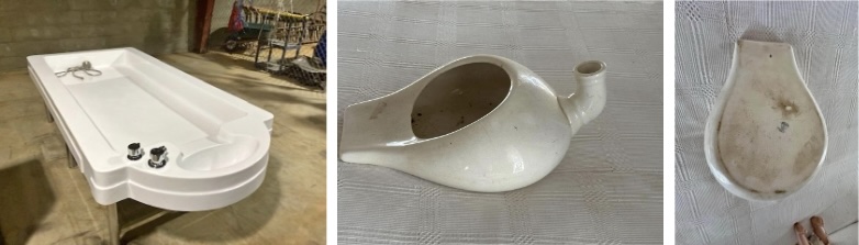 (L) Table Shower, $1,050, Listed 4 days ago in Gaffney, SC; (Center, and R) Old bed pan $25, Listed in Maysville GA, Used/ Good, This is an old bed pan. Not a reproduction.