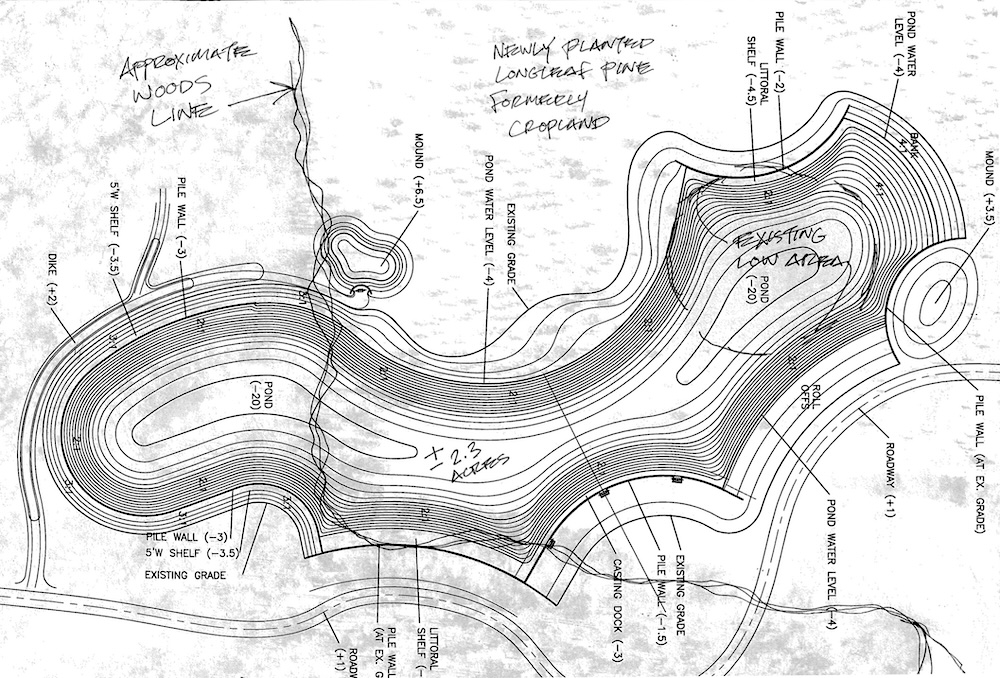 A farm and pond master plan must be both romantic and convey information that will, one day, be hidden below water.