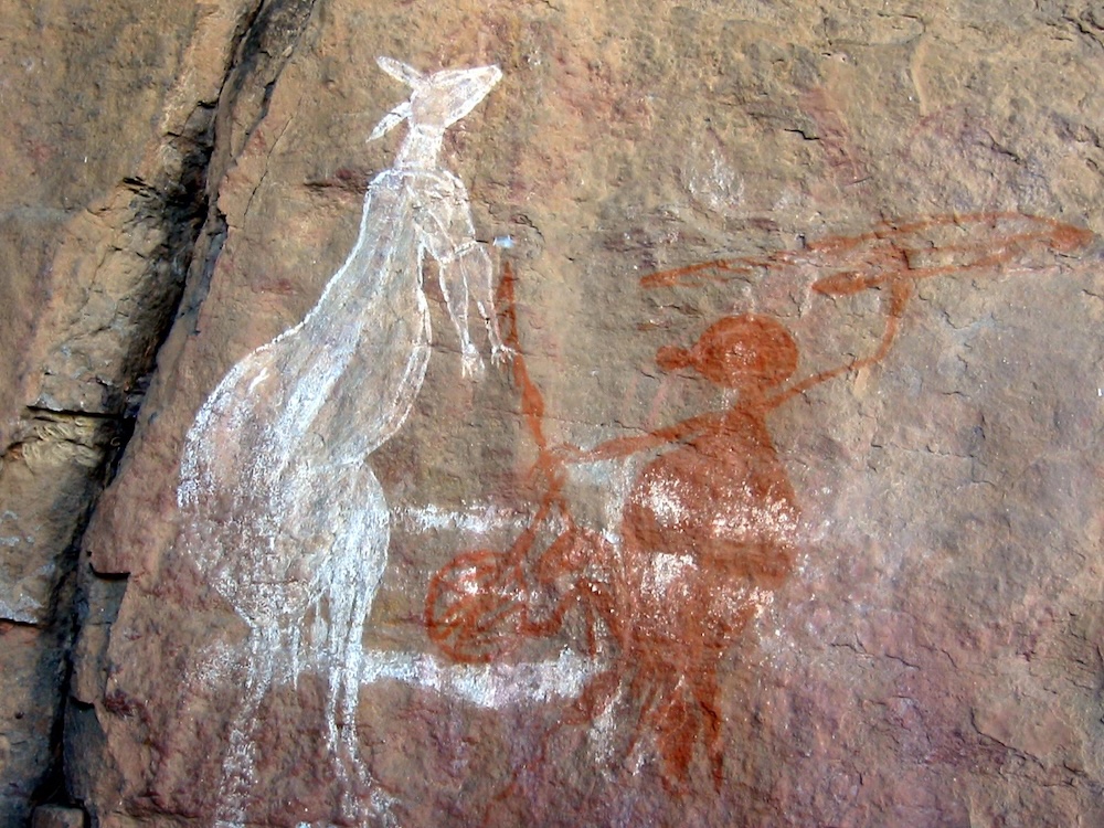 Aboriginal Rock Art, Anbangbang Rock Shelter, Kakadu National Park, Australia. (Source: Wikipedia/Thomas Schoch put it under CC-BY-SA.)