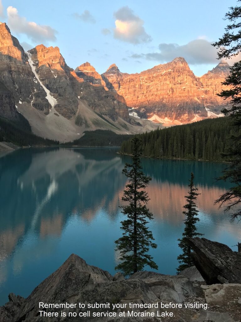 Sunrise at Moraine lake. 